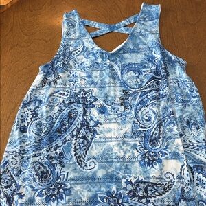 Blue Paisley Sleeveless Tunic Dress – Crisscross Back – knee length